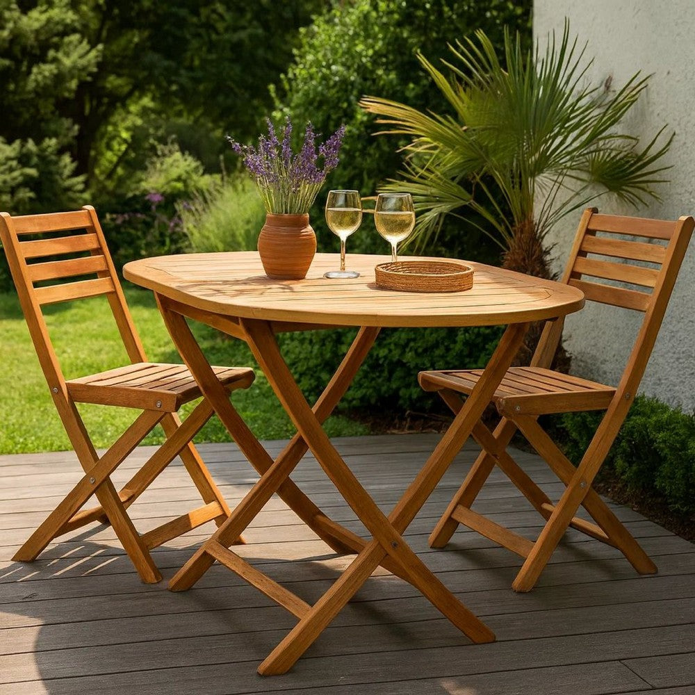 Outdoor Folding Dining Table, Slatted, X Legs, 63 Inch Brown Wood
