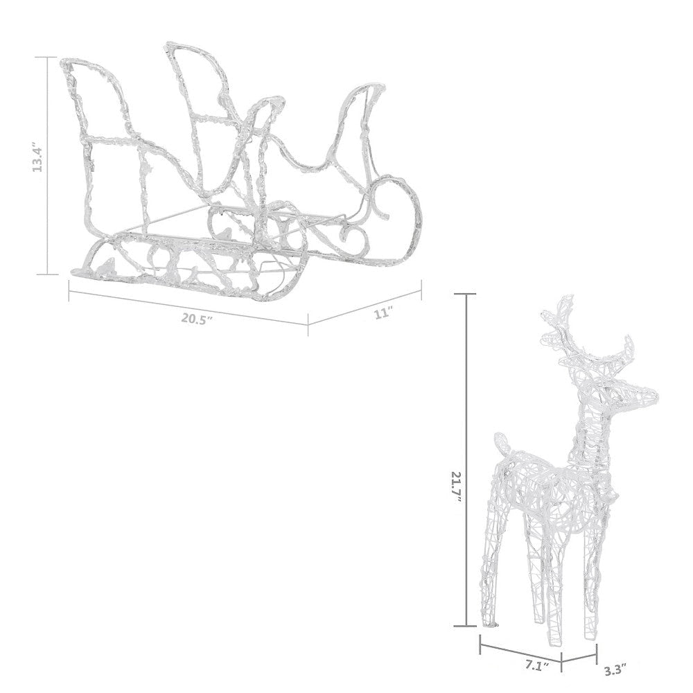 2pc Outdoor Christmas Reindeer with Sleigh 160 Warm White LED Lights BM325880