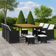 11pc Outdoor Dining Table Set, 10 Seater, Brown Acacia Wood n Rattan
