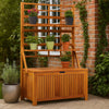 Outdoor Storage Box with Trellis n Shelves, 63 Inch, Brown Acacia Wood