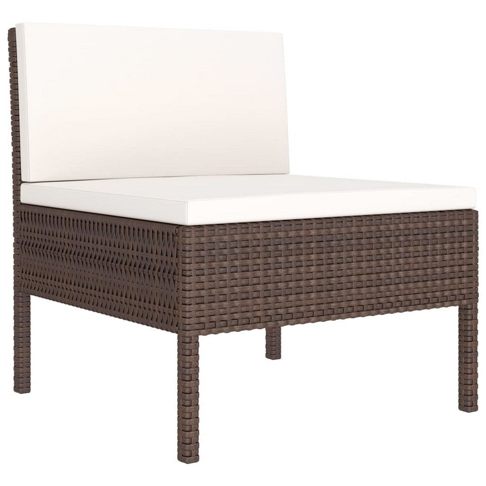 3pc Outdoor Modular Sofa Set Cushions Cream White Brown Poly Rattan BM325887