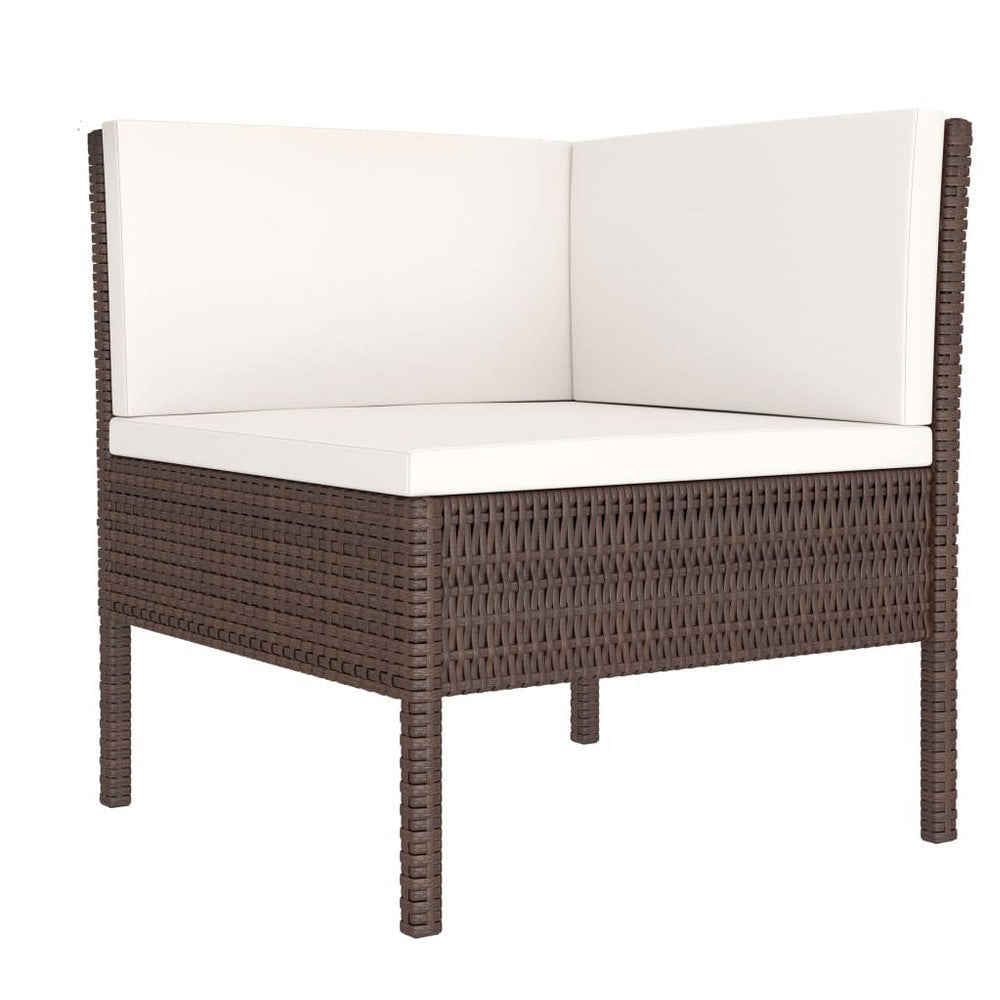 3pc Outdoor Modular Sofa Set Cushions Cream White Brown Poly Rattan BM325887
