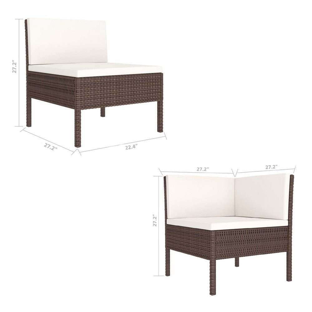 3pc Outdoor Modular Sofa Set Cushions Cream White Brown Poly Rattan BM325887