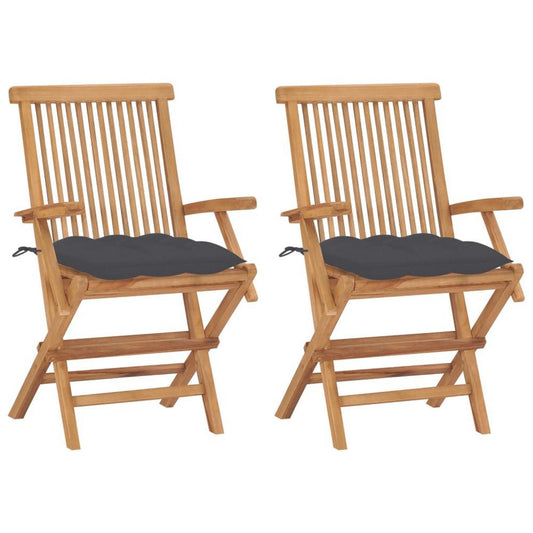 Outdoor Accent Chair Set of 2, Folding Design, Gray, Brown Teak Wood