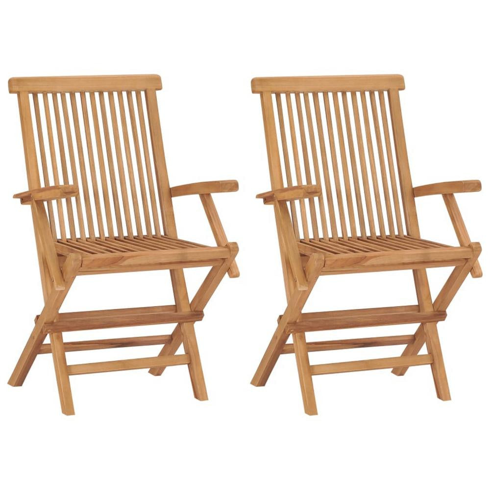 Outdoor Accent Chair Set of 2 Folding Design Gray Brown Teak Wood BM325889
