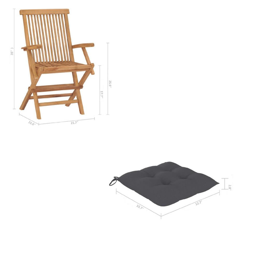 Outdoor Accent Chair Set of 2 Folding Design Gray Brown Teak Wood BM325889