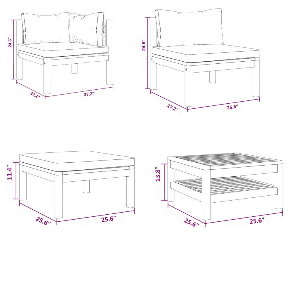 10pc Outdoor Modular Sofa Set Coffee Table Solid Acacia Wood Cream BM325890
