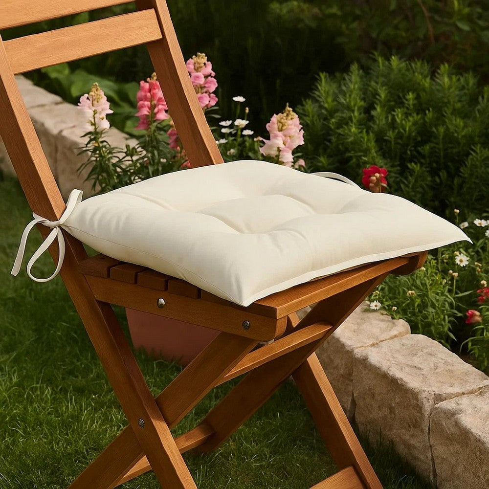 Outdoor Cushion for Chair Set of 2, Tufted Cream White Oxford Fabric