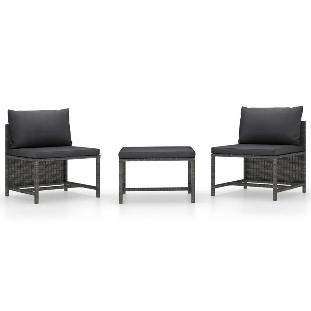 3pc Outdoor Modular Sofa Set with Ottoman Gray Rattan and Polyester BM325893