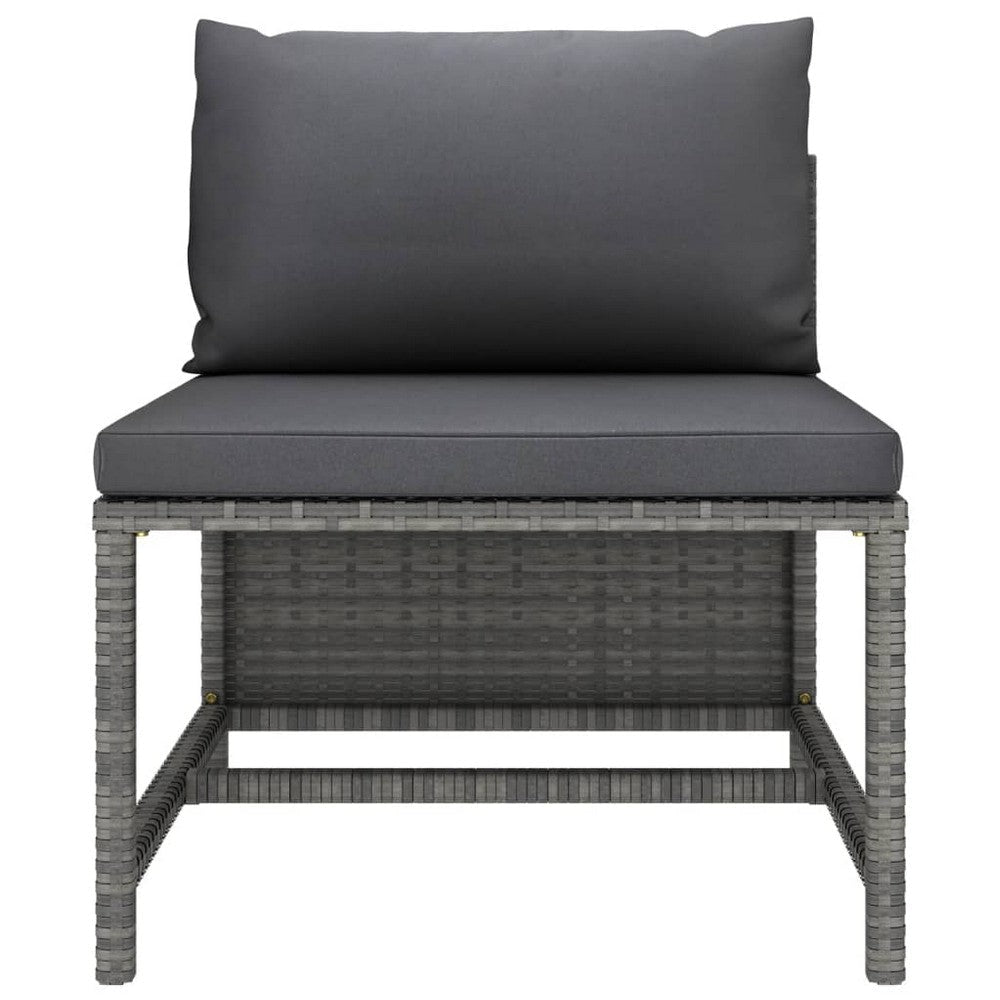 3pc Outdoor Modular Sofa Set with Ottoman Gray Rattan and Polyester BM325893