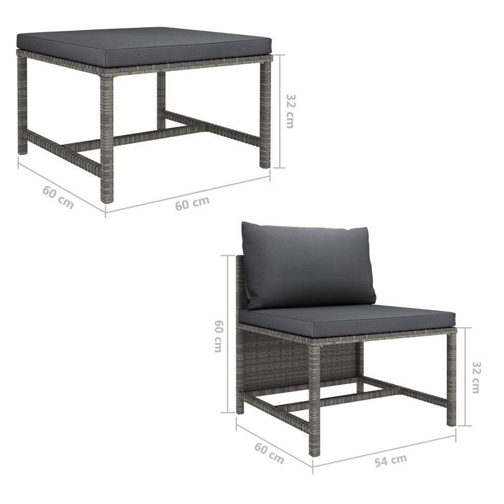 3pc Outdoor Modular Sofa Set with Ottoman Gray Rattan and Polyester BM325893