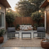 3pc Outdoor Modular Sofa Set with Ottoman, Gray Rattan and Polyester