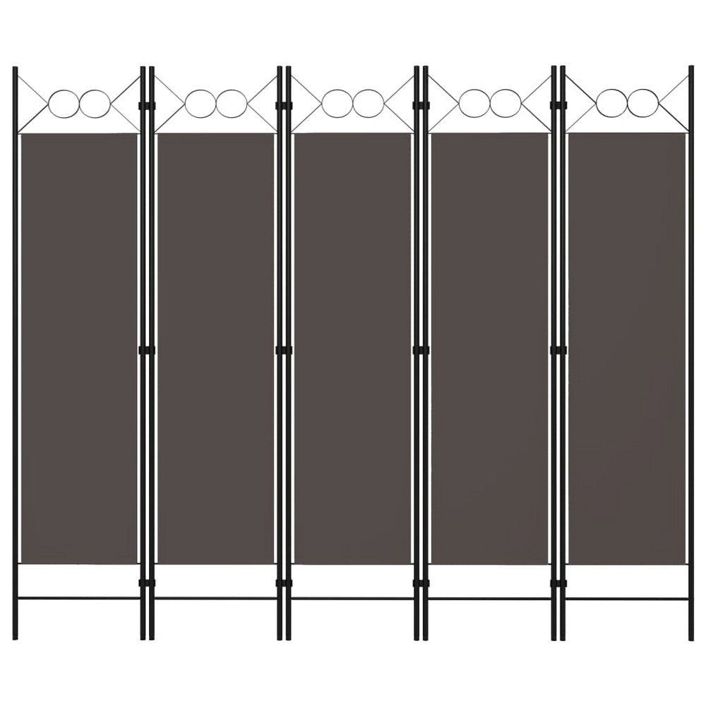 5 Panel Folding Room Divider Screen 79 Inch Tall, Gray Iron, Polyester