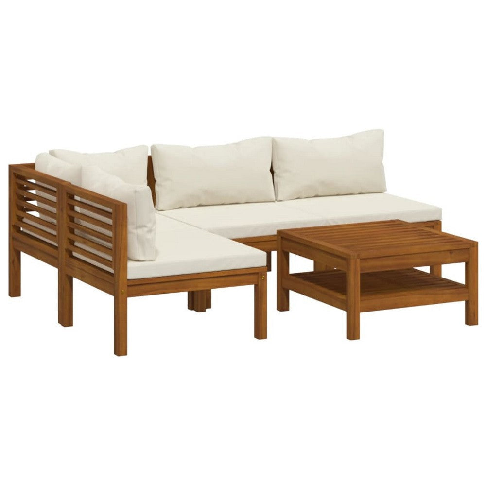 Lina 5pc Outdoor Modular Sofa and Coffee Table Set, Brown Acacia Wood