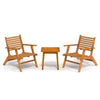 3pc Outdoor Tea Table Set, 2 Chair, Slatted Solid Brown Acacia Wood