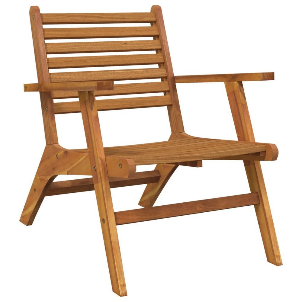 3pc Outdoor Tea Table Set 2 Chair Slatted Solid Brown Acacia Wood BM325897
