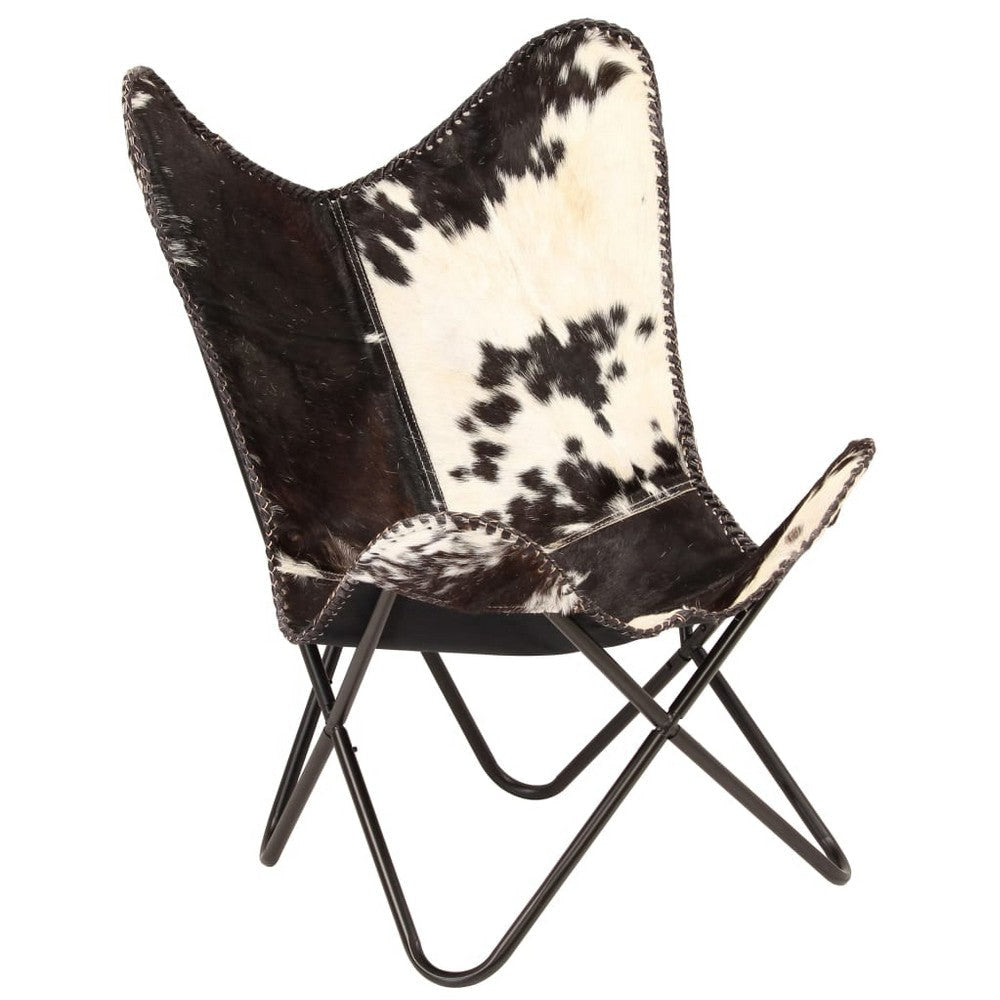 Srie Handmade Butterfly Chair, Steel, Black and White Goat Leather