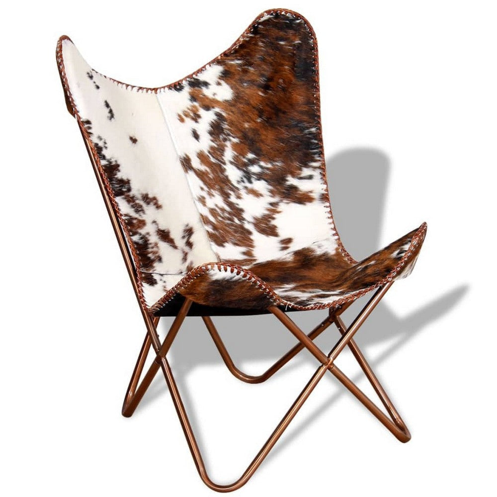 Srie Butterfly Chair, Steel Frame, Brown and White Cowhide Leather