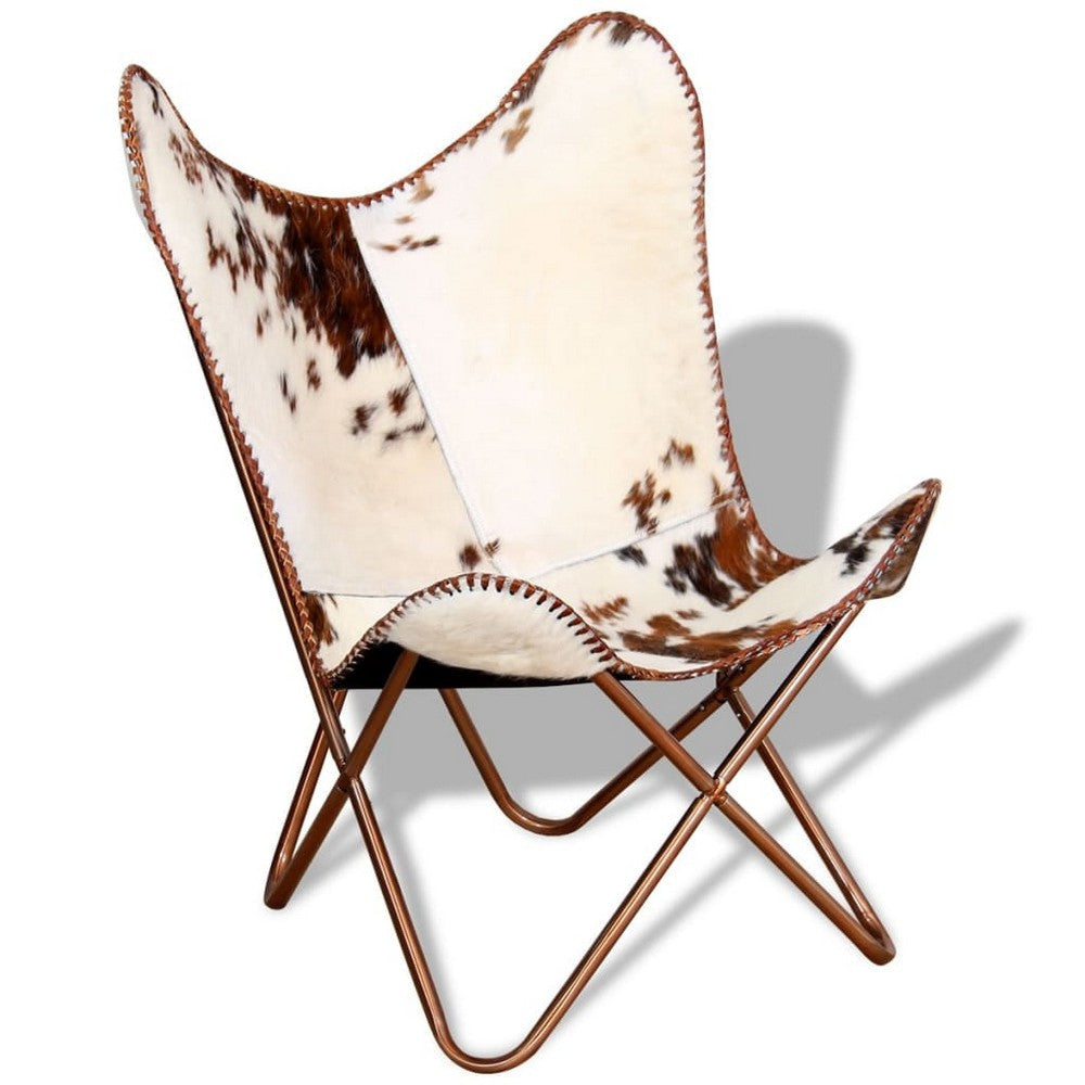 Srie Butterfly Chair Steel Frame Brown and White Cowhide Leather BM325899
