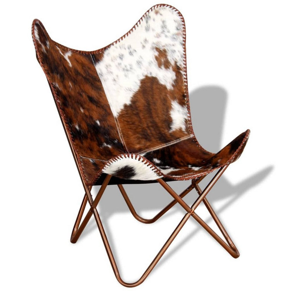 Srie Butterfly Chair Steel Frame Brown and White Cowhide Leather BM325899