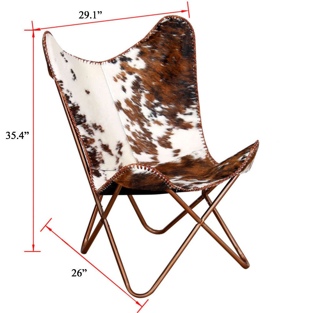 Srie Butterfly Chair Steel Frame Brown and White Cowhide Leather BM325899