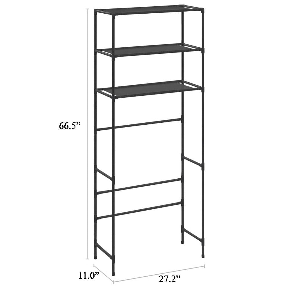 3 Tier Over the Washer Laundry Storage Rack 67 Inch Tall Black Steel BM325900
