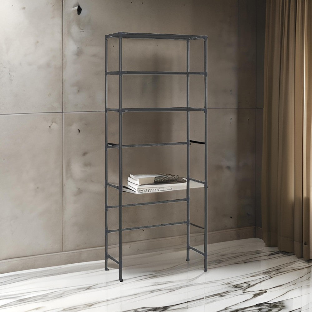 3 Tier Over the Washer Laundry Storage Rack, 67 Inch Tall Black Steel