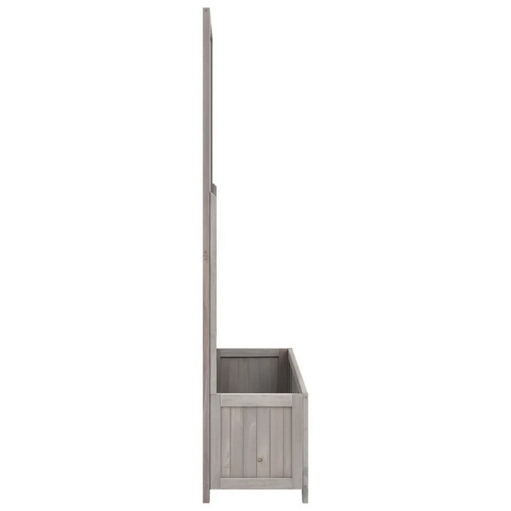 Simi Outdoor Garden Planter, Built In Trellis, 53 Inch Gray Solid Wood