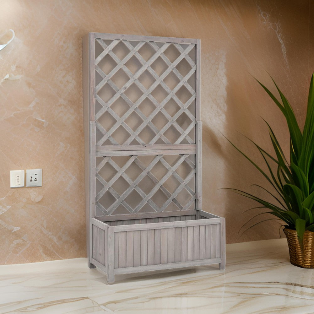 Simi Outdoor Garden Planter, Built In Trellis, 53 Inch Gray Solid Wood
