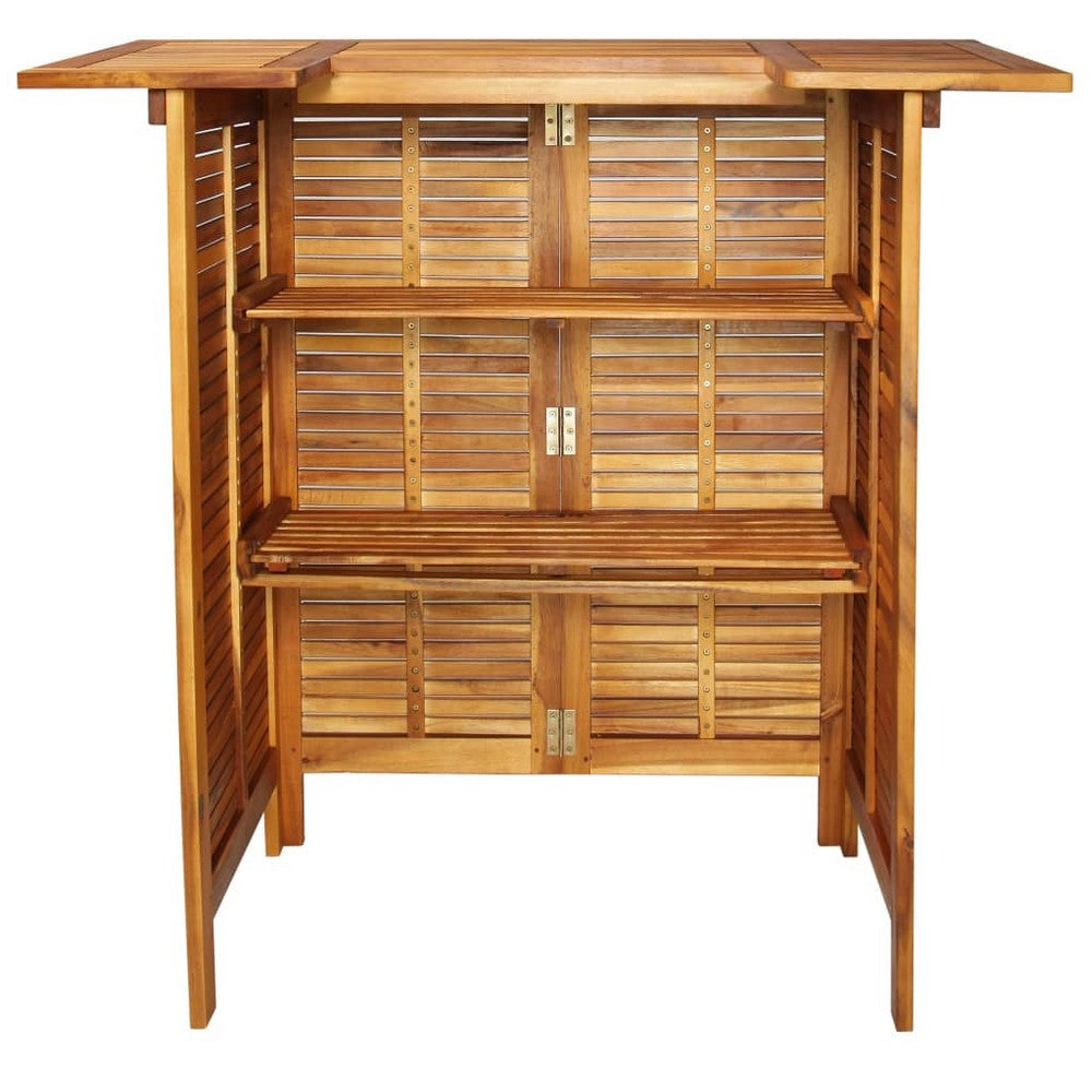 Outdoor Bar Counter Table w Shelves 43 Inch Brown Solid Acacia Wood BM325903