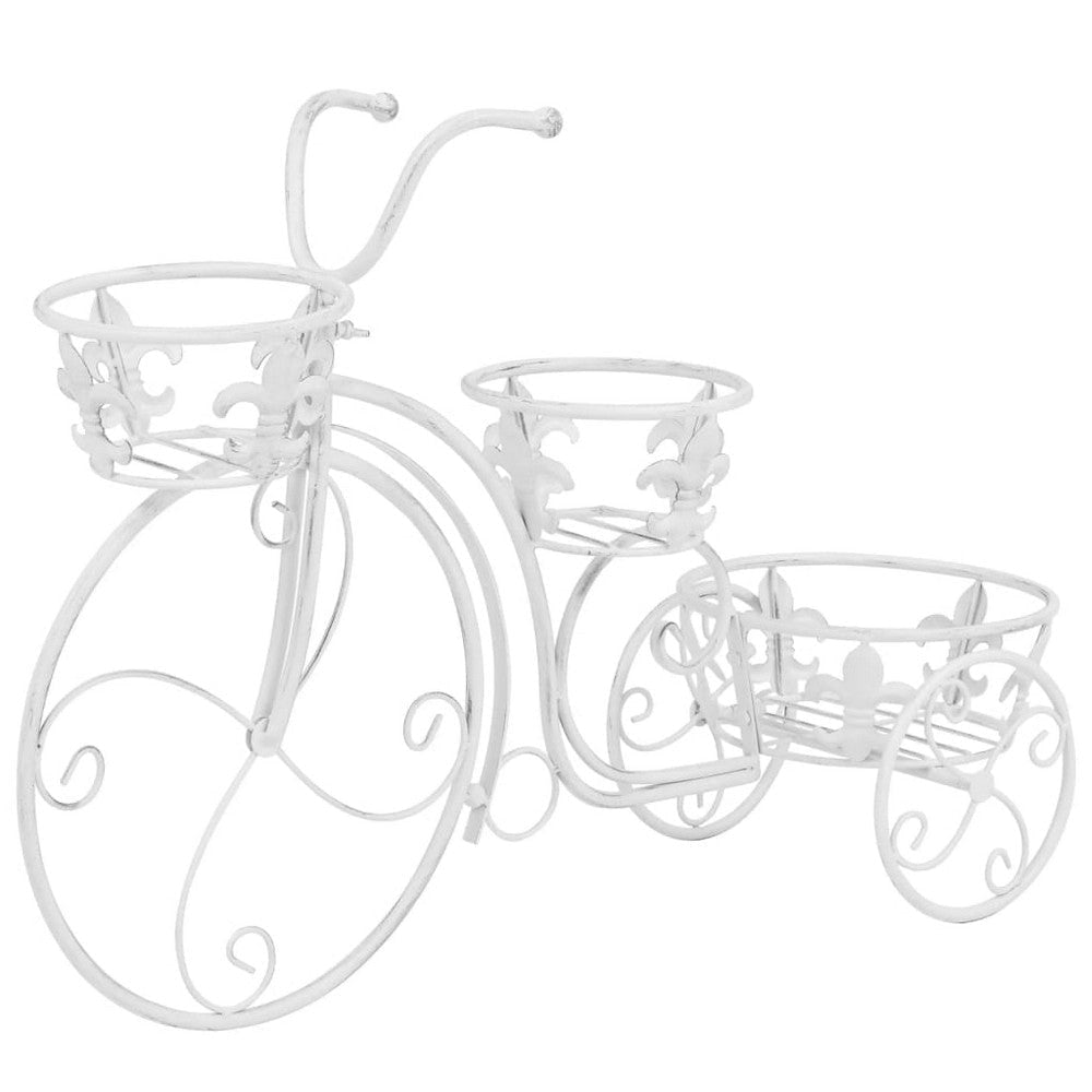 Outdoor Plant Stand Tricycle Shape Scrollwork 30 Inch White Metal BM325904