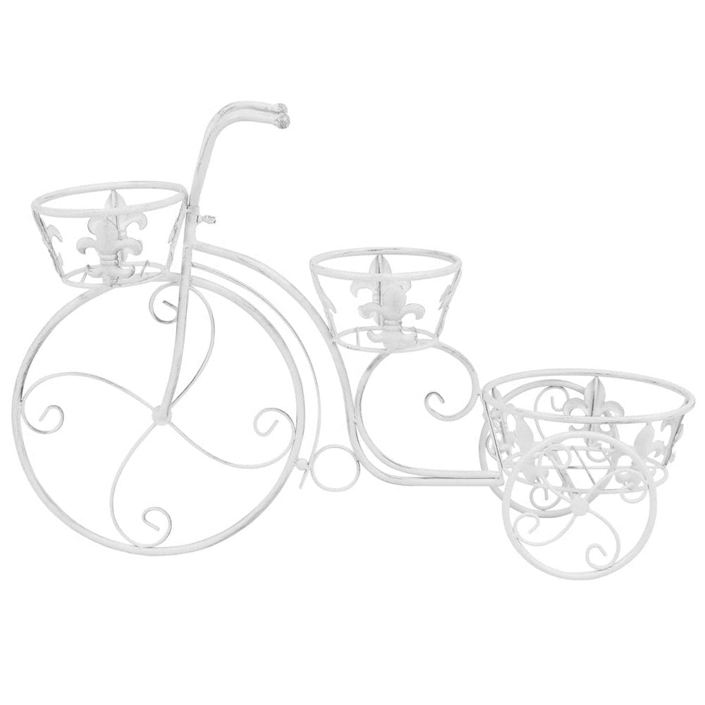 Outdoor Plant Stand Tricycle Shape Scrollwork 30 Inch White Metal BM325904