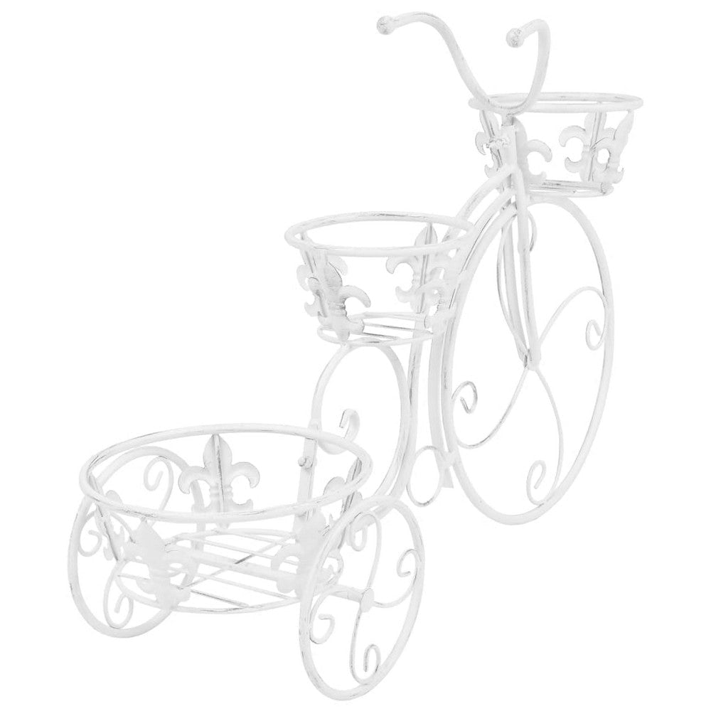 Outdoor Plant Stand Tricycle Shape Scrollwork 30 Inch White Metal BM325904