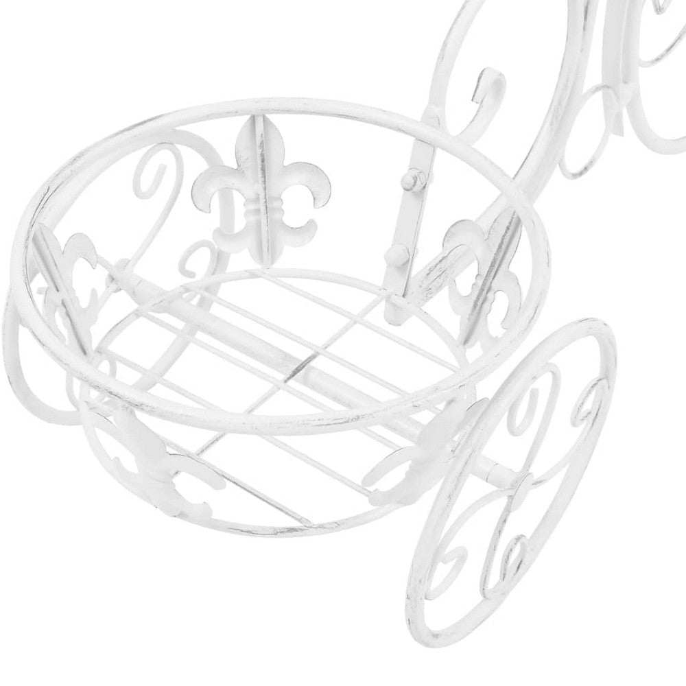 Outdoor Plant Stand Tricycle Shape Scrollwork 30 Inch White Metal BM325904