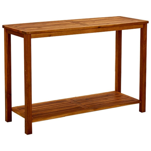 Outdoor Console Table, Bottom Shelf, 43 Inch Brown Solid Acacia Wood
