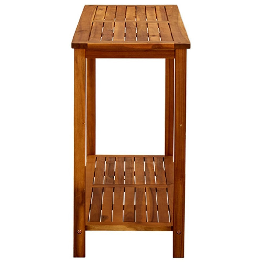Outdoor Console Table Bottom Shelf 43 Inch Brown Solid Acacia Wood BM325905