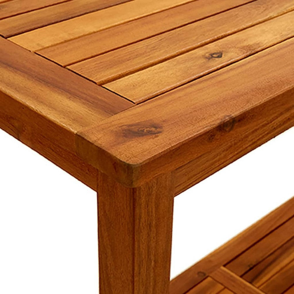 Outdoor Console Table Bottom Shelf 43 Inch Brown Solid Acacia Wood BM325905