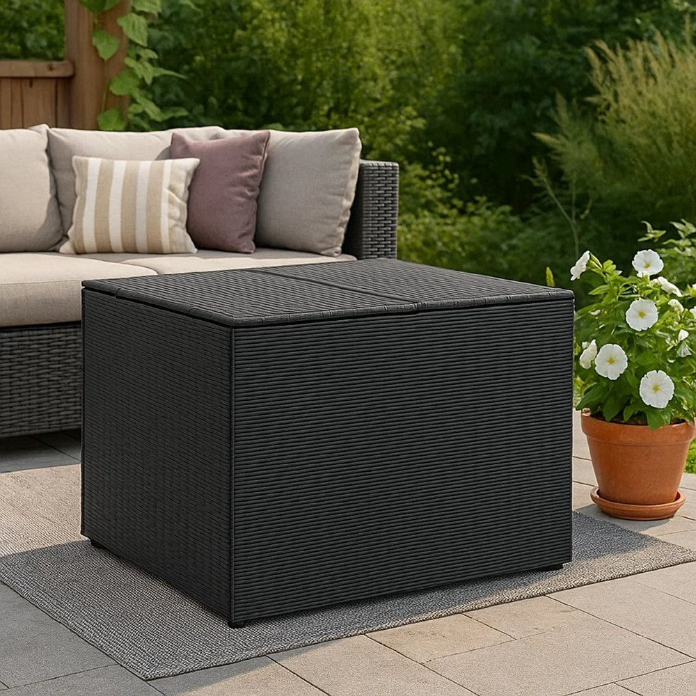 Outdoor Storage Box, Water Resistant Inner Bag 32 Inch Black PE Rattan