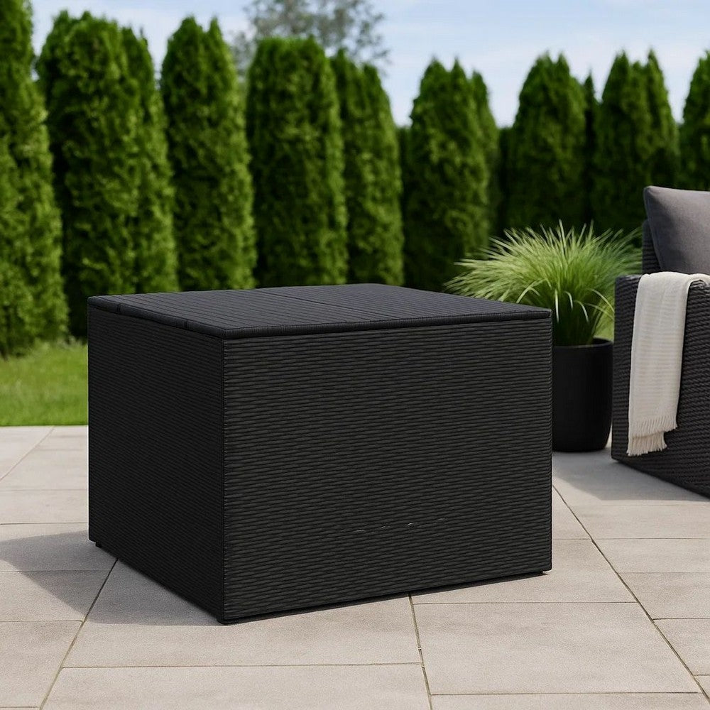 Outdoor Storage Box, Water Resistant Inner Bag 32 Inch Black PE Rattan