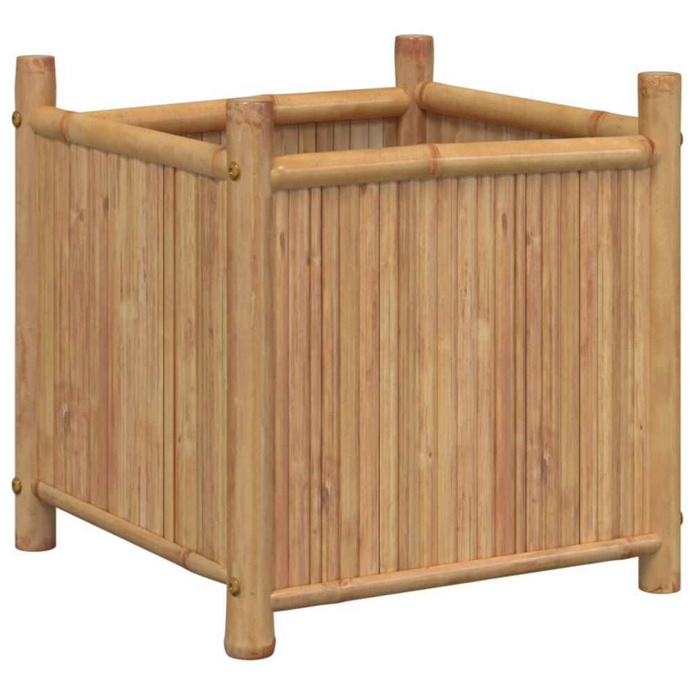 Outdoor Planter, Raised Design, 20 Inch Natural Brown Bamboo Finish