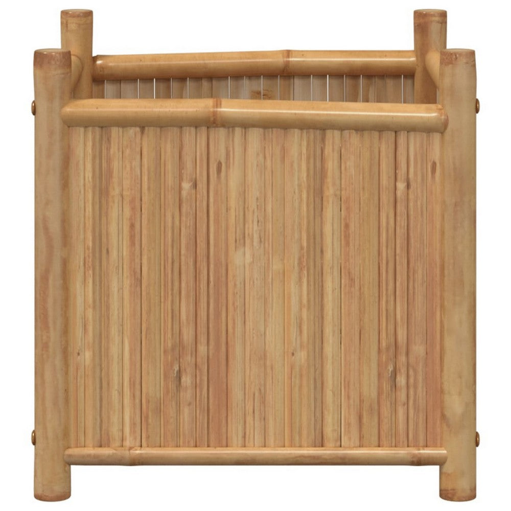 Outdoor Planter, Raised Design, 20 Inch Natural Brown Bamboo Finish