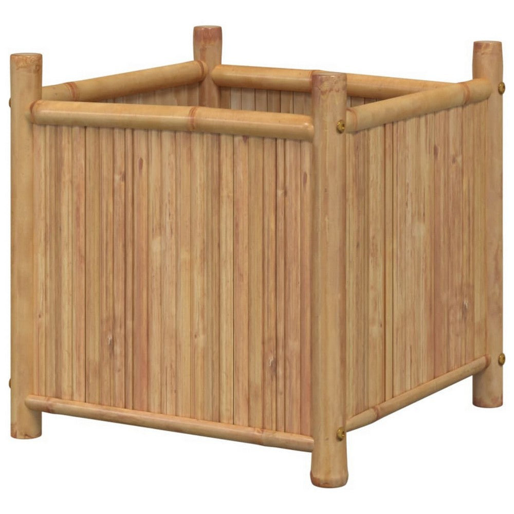 Outdoor Planter, Raised Design, 20 Inch Natural Brown Bamboo Finish