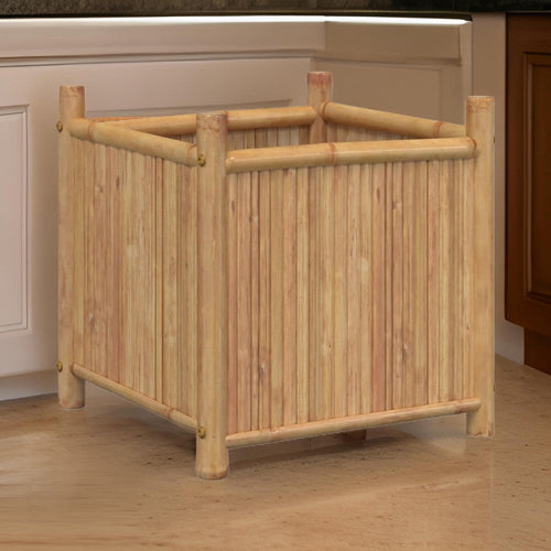 Outdoor Planter, Raised Design, 20 Inch Natural Brown Bamboo Finish