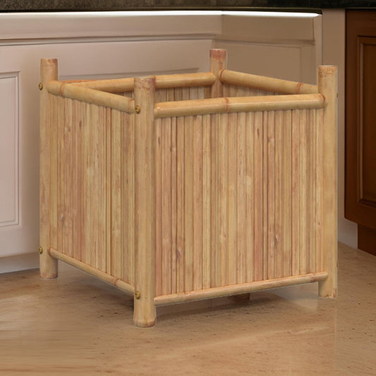 Outdoor Planter, Raised Design, 20 Inch Natural Brown Bamboo Finish