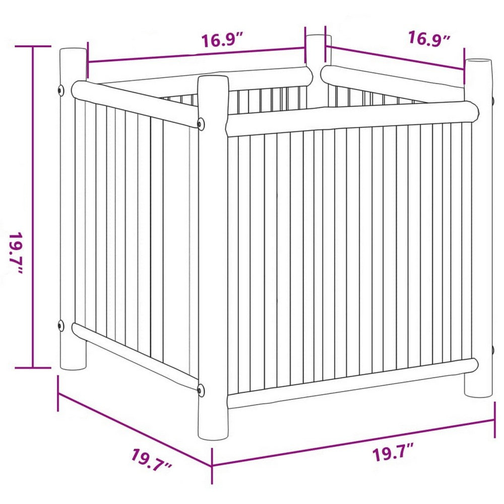 Outdoor Planter, Raised Design, 20 Inch Natural Brown Bamboo Finish