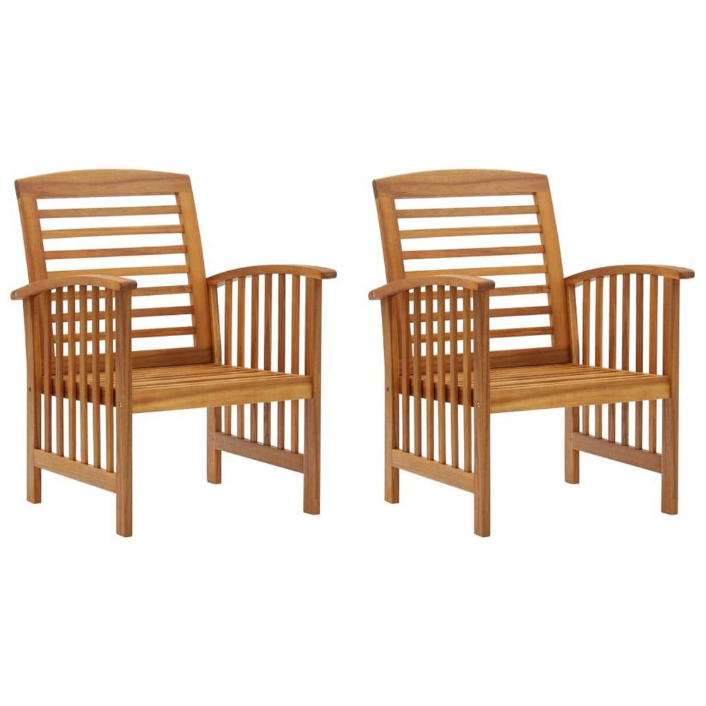 Outdoor Accent Chair Set of 2, Curved Arms, Slatted Brown Acacia Wood