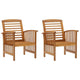 Outdoor Accent Chair Set of 2, Curved Arms, Slatted Brown Acacia Wood