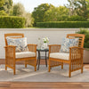 Outdoor Accent Chair Set of 2, Curved Arms, Slatted Brown Acacia Wood