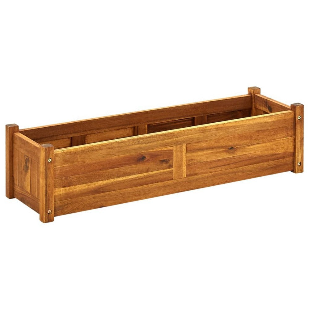 Outdoor Garden Raised Flower Bed, Slatted 39 Inch Brown Acacia Wood