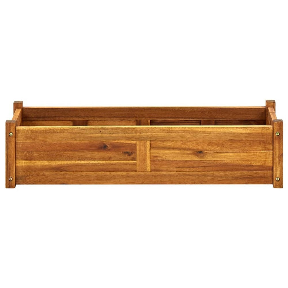 Outdoor Garden Raised Flower Bed Slatted 39 Inch Brown Acacia Wood BM325913